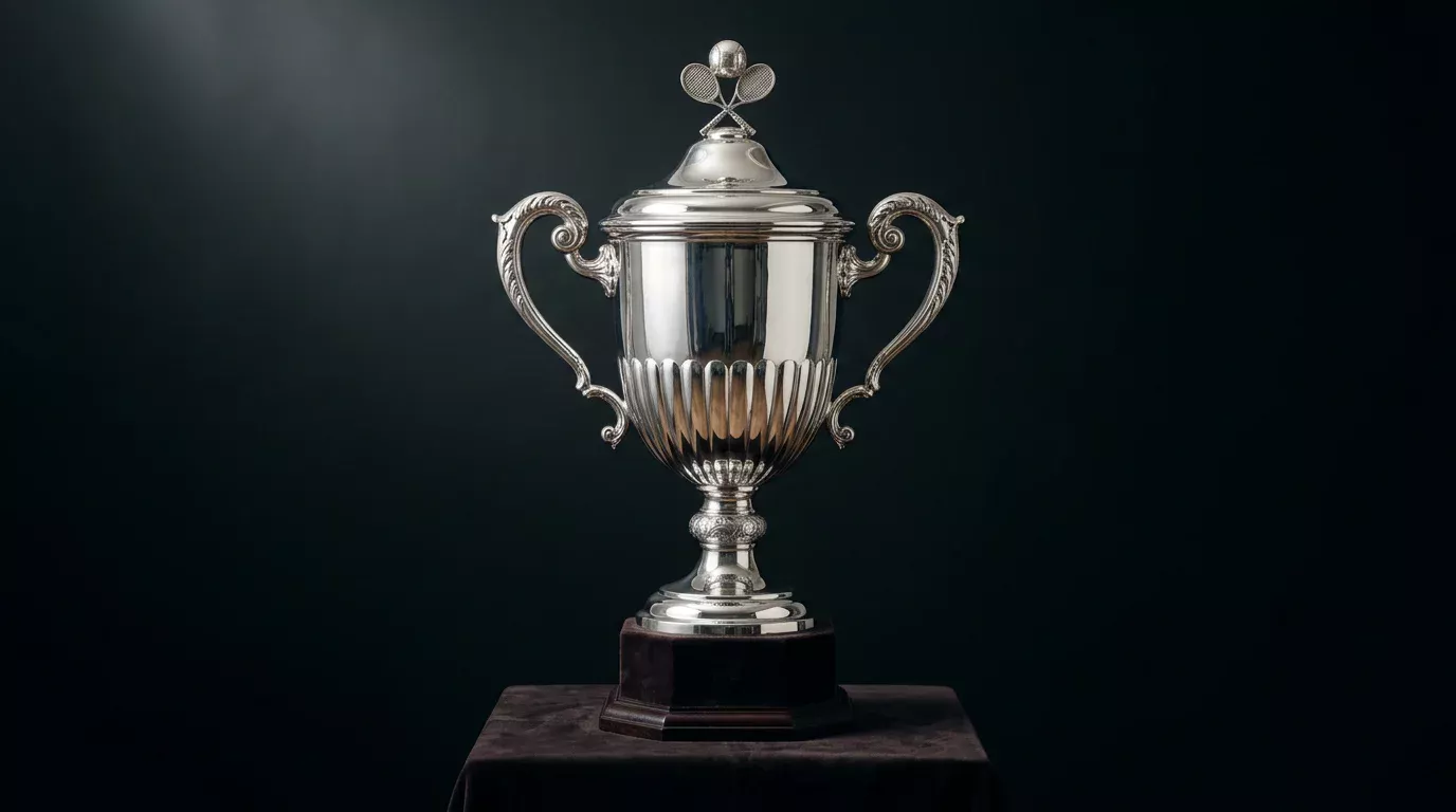 Trofeo Norman Brookes Challenge Cup expuesto sobre pedestal en el Open de Australia